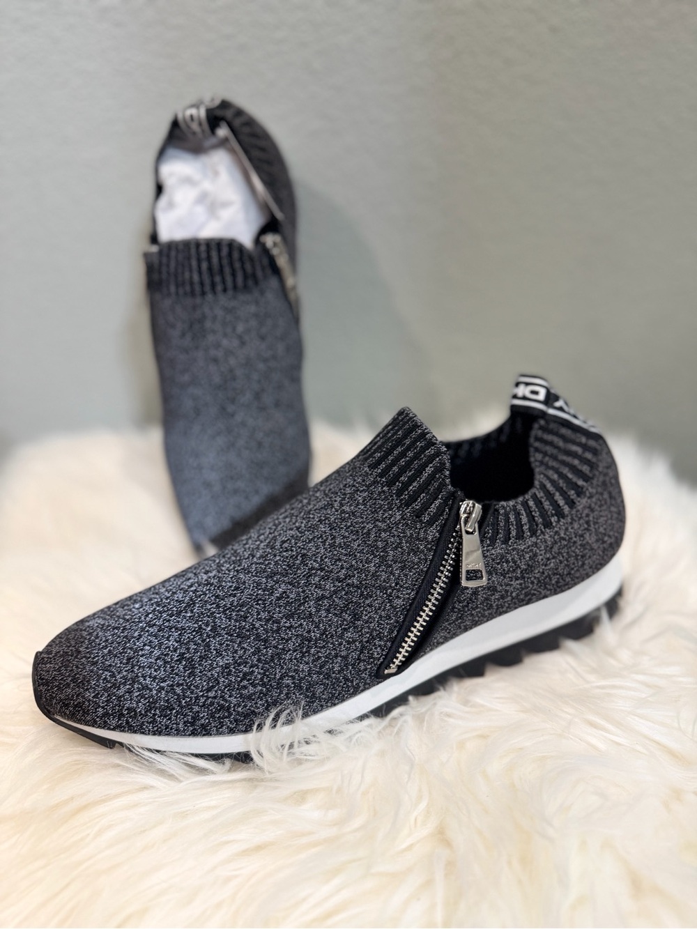 DKNY Women's Slip-On Knit Sneakers in Charcoal Gray